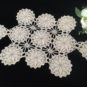 Small Ecru/Beige/Latte Coloured Crochet Lace Table Runner or Centerpiece Doily