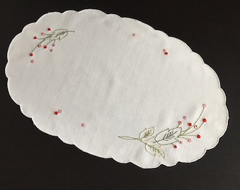 Large Oval Embroidered Minimalist Vintage Placemat Doily