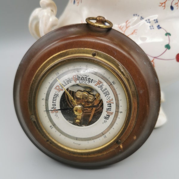 Vintage Nautical Wall Barometer. Wooden Frame. Weather Instruments.