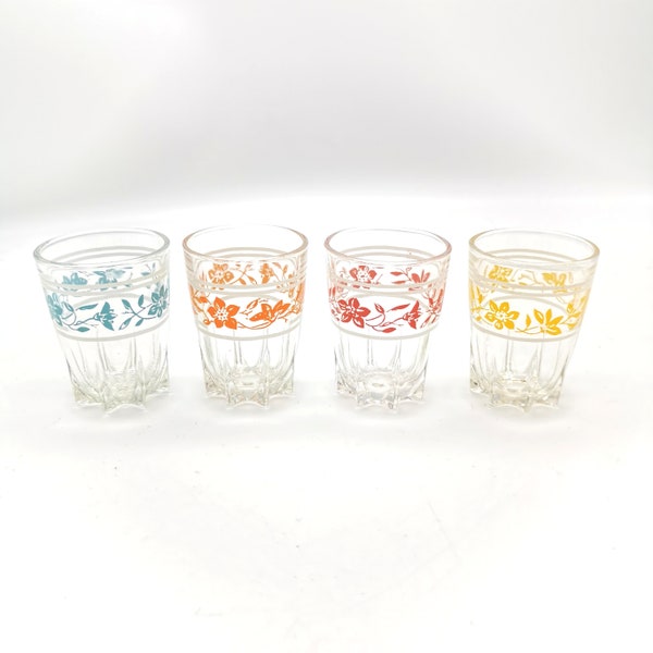 Vintage Colourful Floral Shot Glasses. Made In France. Retro 70s Glassware.