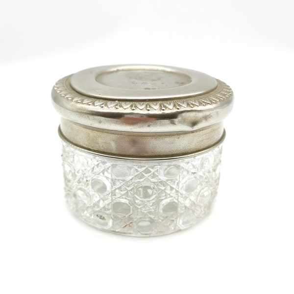 Antique Hair Receiver Jar 1910 Cut Glass And Silver Plate. Edwardian hair tidy.