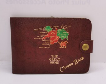 Vintage Mid Century Brown Leather Cheque Book Holder Wallet. Great Orme Wales.