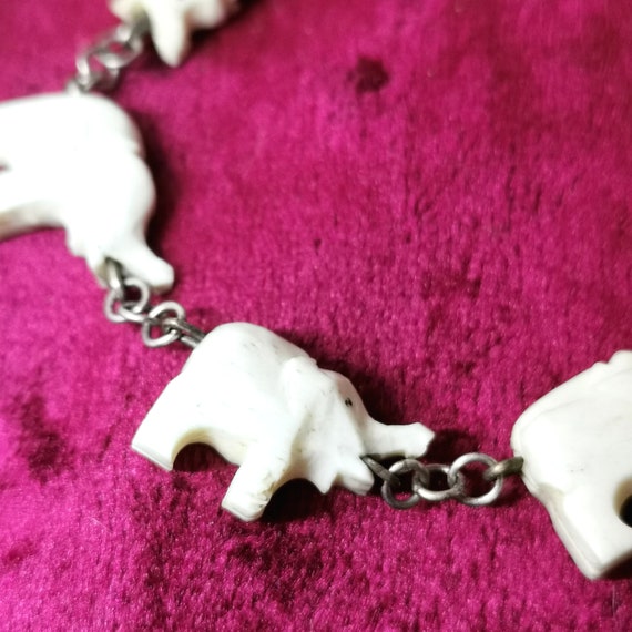 Antique Hand Carved Bone Elephant Bracelet. Fetis… - image 4