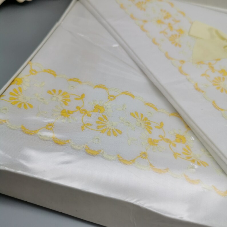 Vintage Pillow Cases Cotton Pair Boxed. White With Yellow Etsy UK