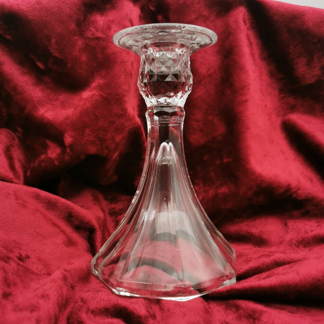 Vintage Glass Candle Stick Holder. Angled Wide Base. Art Deco. Etsy