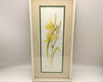 Vintage Framed And Signed Pencil Drawing Of Daffodil Flowers By L. Anne Stout.