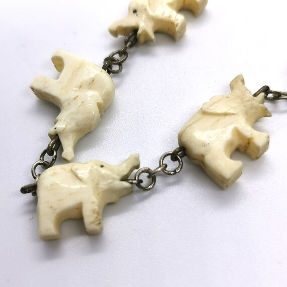 Antique Hand Carved Bone Elephant Bracelet. Fetis… - image 3