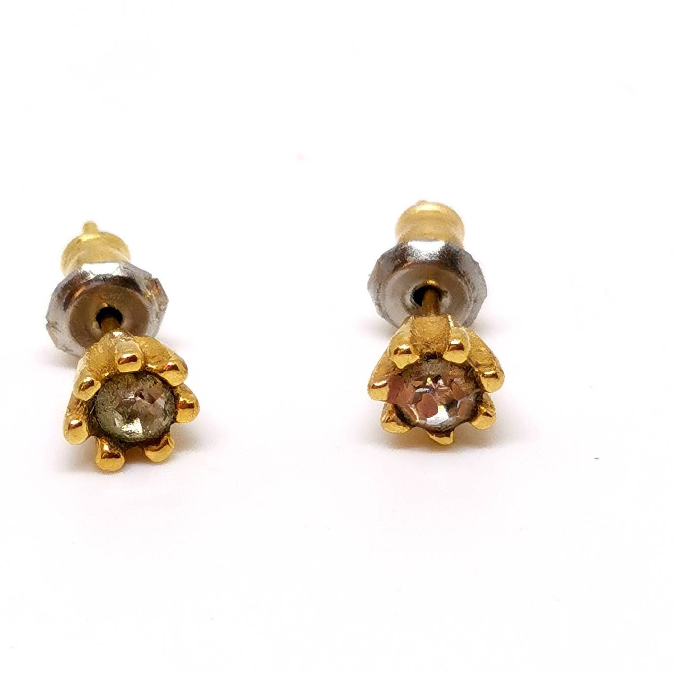 90s Stud Earrings. Simple Rhinestone. Fluted Ruffle Crimped. - Etsy