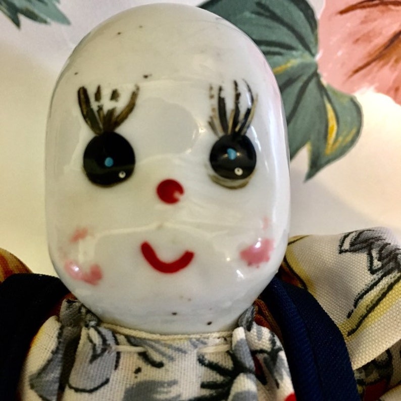 Vintage porcelain doll. Bean bag body. Clown ornament. Old Etsy
