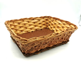 Vintage Wicker Storage Basket With Solid Base