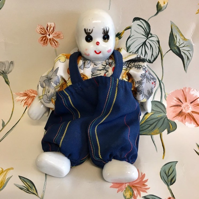 Vintage porcelain doll. Bean bag body. Clown ornament. Old Etsy