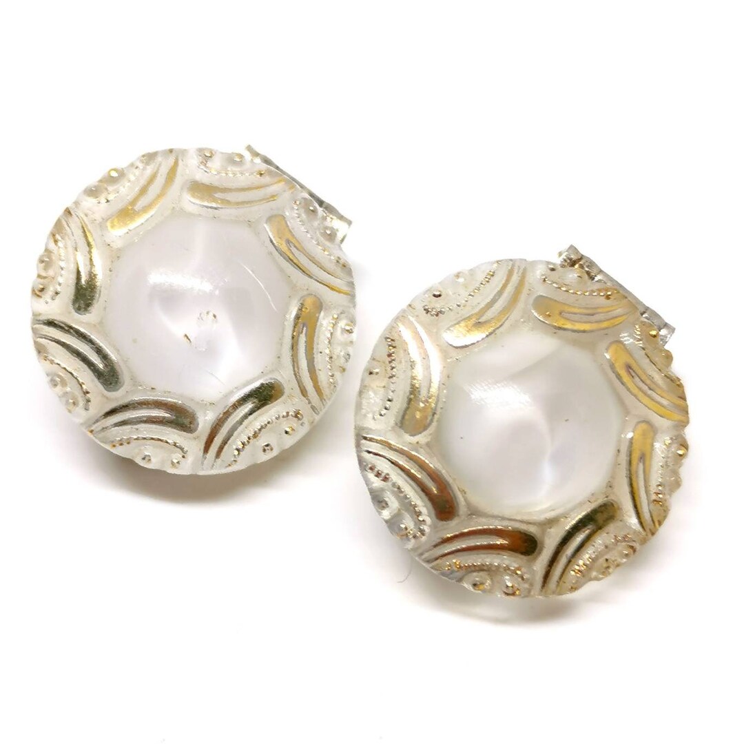 Vintage 80s Clip on Earrings. SHB by Avon. Clear and White Etsy