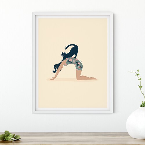 Yoga Cat Print Watercolor Illustration Wall Art Etsy