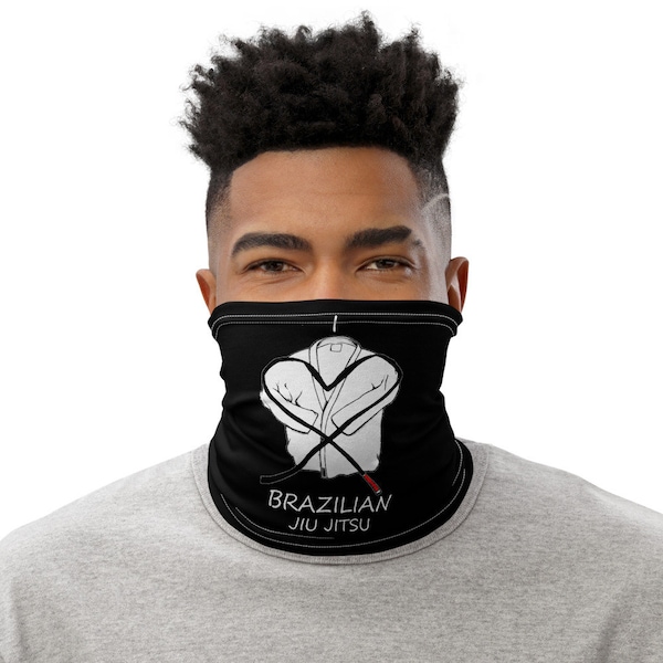 BJJ I Love Brazilian Jiu Jitsu Gi with Black Belt in Heart Shape with White Font on Black Neck Gaiter