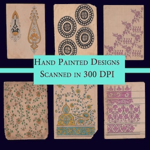 Genuine Old Hand Painted Textile Designs In 300 dpi, Digital Downloadable High Quality PNG Images,Can be Used to Show Creativity on Products