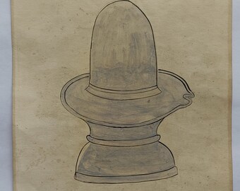 Shiva Lingam Painting , Vintage Tantra Painting of Shiva Linga ,Lord Shiva , Painted with Natural colors on Paper from 1990s