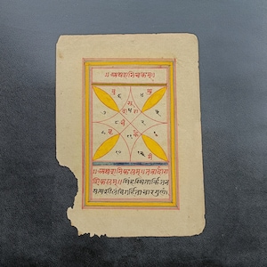 Antieke vintage hindoeïstische tantra voor religieuze en sterrenstudie op antiek papier uit de jaren 1920, handgeschilderde antieke tantra / tantra / hindoeïstische tantra