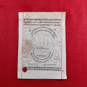 Antieke Vintage Hindoe Tantra voor Religieuze en Sterren Studie op Antiek Papier, Hand Geschilderde Antieke Tantra / Tantra / Hindoe Tantra