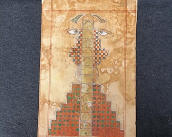 Vintage indische Jain Lok Purusha Tantra Malerei / Mythologische Malerei mit natürlichen Farben / Tantra Kunst / Papier Malerei Tantra aus den 1970er Jahren