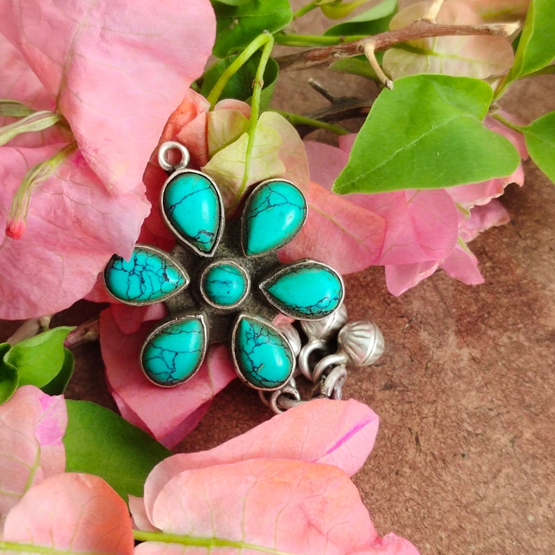 Gemstone pendant 1980/'s Antique Vintage turquoise Gemstone pendant Natural turquoise pendant silver gemstone pendant Vintage pendant