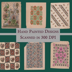 Genuine Old Hand Painted Textile Designs In 300 dpi, Digital Downloadable High Quality PNG Images,Can be Used to Show Creativity on Products