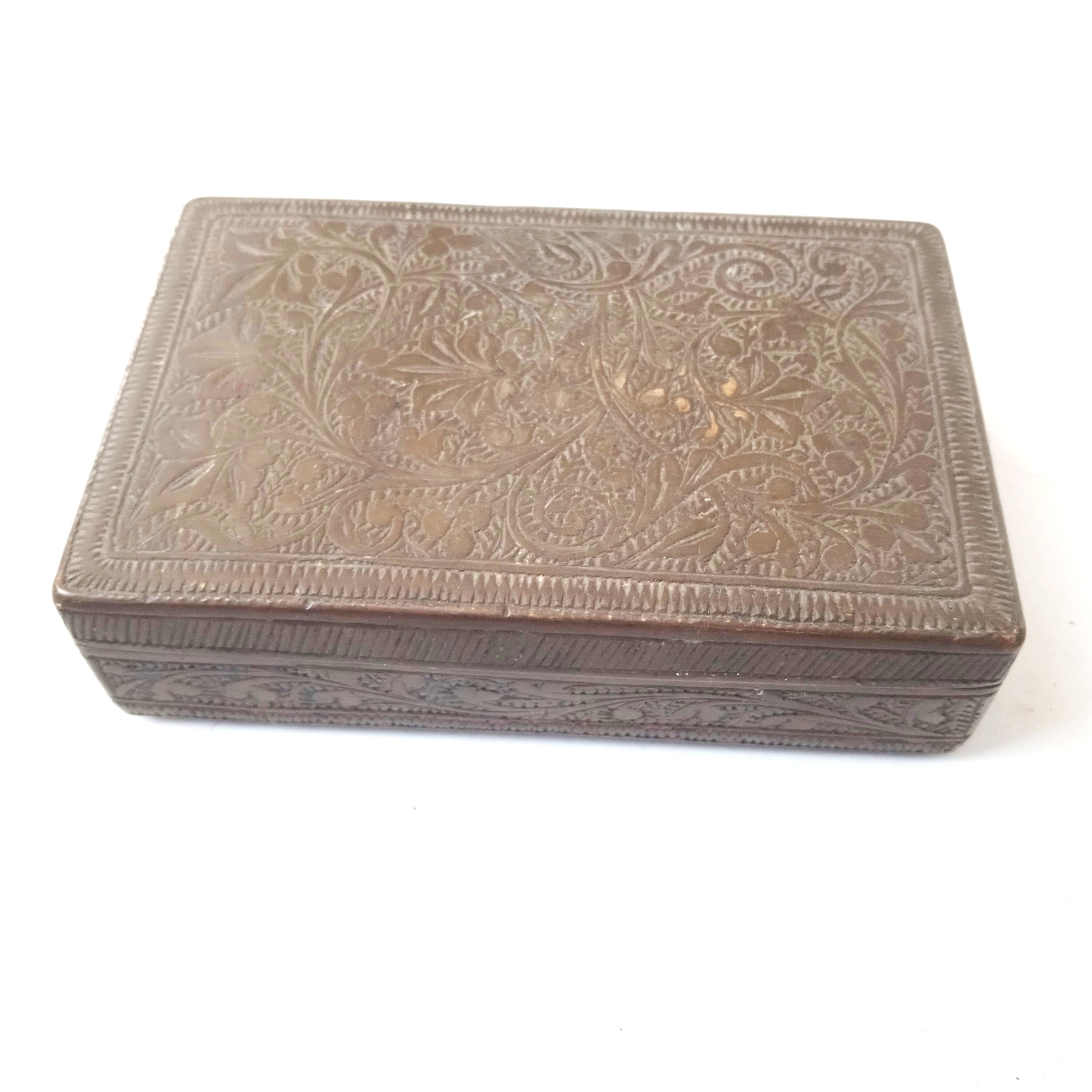 Vintage Antique Brass Box From 1950s With Hand Engraving Etsy UK