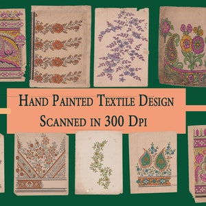 Genuine Old Hand Painted Textile Designs In 300 dpi, Digital Downloadable High Quality PNG Images,Can be Used to Show Creativity on Products