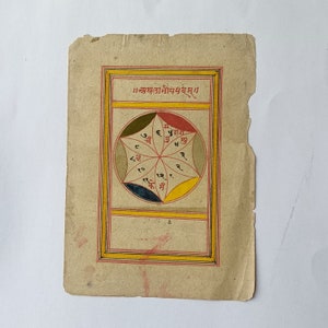 Antieke vintage hindoeïstische tantra voor religieuze en sterrenstudie op antiek papier uit de jaren 50, handgeschilderde antieke tantra / tantra / hindoeïstische tantra