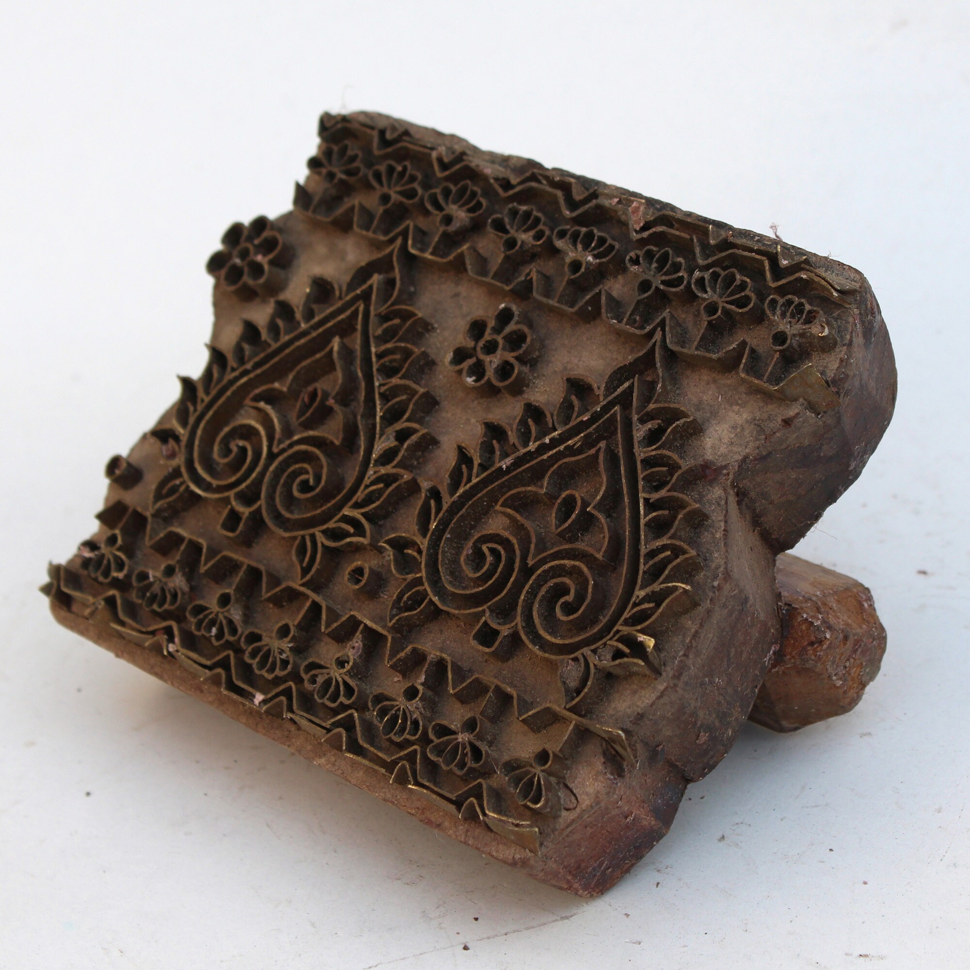 Vintage Wooden Brass Printing Block With Hand Engraved Floral Etsy UK