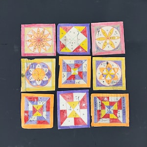 Tantra colorato in pietra dipinta a mano vintage su carta del 1950, tantra indù, collezionabile vintage, decorazioni murali, design artistico murale