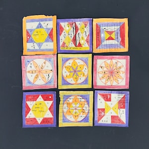 Tantra colorato in pietra dipinta a mano antico vintage su carta degli anni '50, tantra indù, vintage da collezione, decorazione murale, design artistico della parete