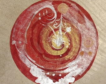 Vintage Tantra Painting of Saligram ,Painted with Natural colors With Shine Effect on Paper from 1970s/ Indian Tantra Art /Paper Paintings