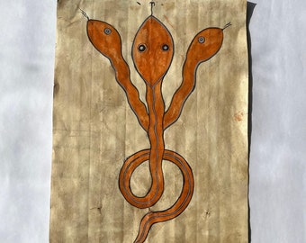 Vintage Tantra Naagpat Painting - Resemblence with Snakes  , Painted with Natural colors on Papers/ Indian Tantra Art Collection