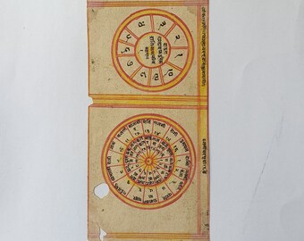 Antique Vintage Hindu Tantra for Religious and Stars Study on Antique Paper from 1950s, Hand Painted Antique tantra / Tantra / Hindu Tantra