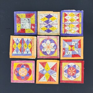 Tantra colorato in pietra dipinta a mano vintage su carta del 1950, tantra indù, collezionabile vintage, decorazioni murali, design artistico murale