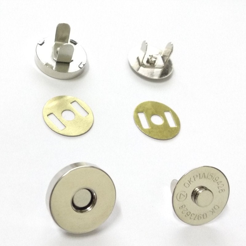 2 Magnetic Clasps 18mm With Single or Double Rivet / Silver, Bronze, Black  / Magnetic Snap Buttons, Magnets for Bag Closure 