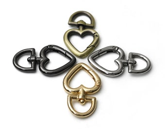 2pcs Heart Spring Ring Swivel Snaps 5/8" 15mm Metal Push Gate Hooks Purse Bag Handbag Parts Replacement Hardware Gold Silver Bronze Black