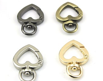 2pcs Heart Spring Ring Swivel Snaps 1/2" 12mm Metal Push Gate Hooks Purse Bag Handbag Parts Replacement Hardware Gold Silver Bronze Black