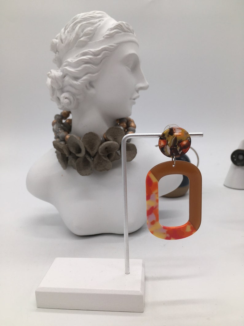 Extra Large Lightweight Two Colors Multicolor And Brown Oval Hoop Dangle 75mm Titanium Earrings Silver 925 Statement Acrylic Charms