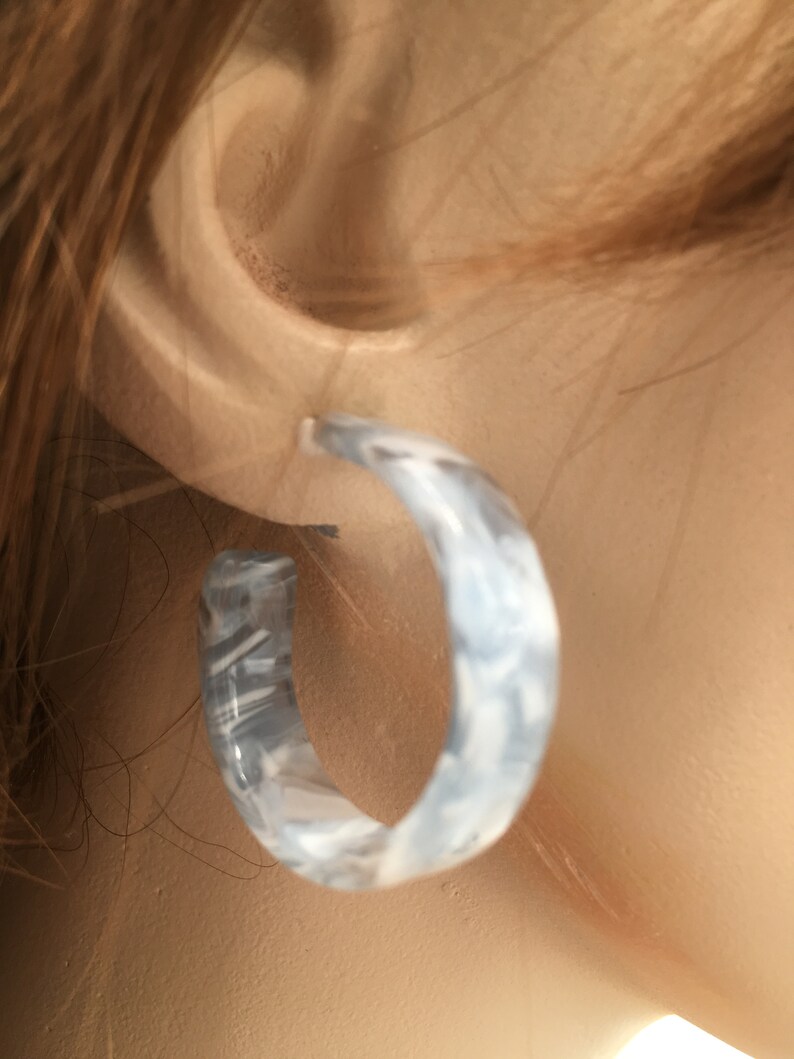 Sterling Silver Gold Chic Medium Ice Blue C-Shape Stud Hoop 28mm Simple Geometric Titanium Earrings Pendants