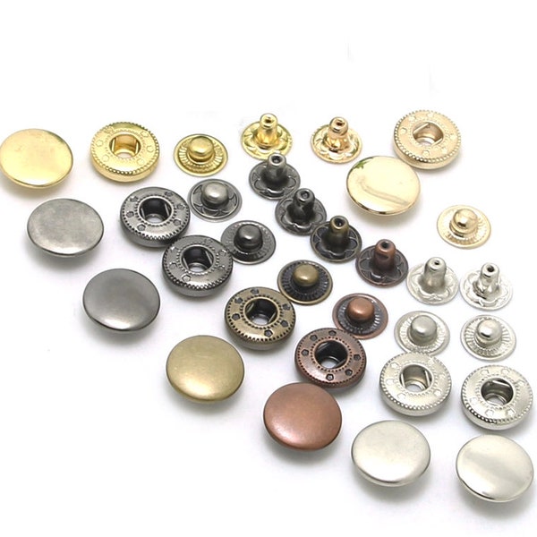 25pcs Spring Snap Rivet Button 12.5mm 1/2 Inch 20L 633# Metal Round S Press Stud Popper Tich Fastener Closure Silver Antique Bronze Black