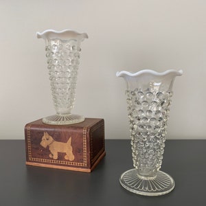Fenton Opalescent Hobnail Clear Ruffled Vase