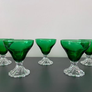 Vintage Anchor Hocking Green Boopie Glasses, Dessert Goblets, Set of Seven