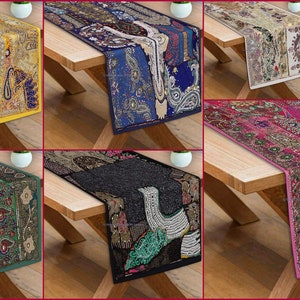 Patchwork Dining Mirror Embroidered Ethnic Cotton Handmade Art Beads Decor Decorative Unique Indian Room Thread Cloth Linens Table Runner