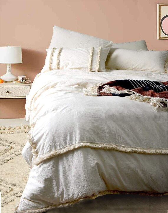 Indian New Off White Tassel 100 Cotton Duvet Doona Cover Etsy