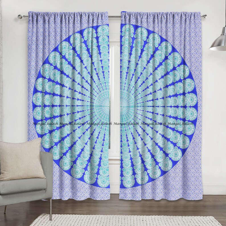 Indian cotton wall hanging peacock mandala window door curtain hippie bohemian tapestry drapes living room treatment curtain home decor