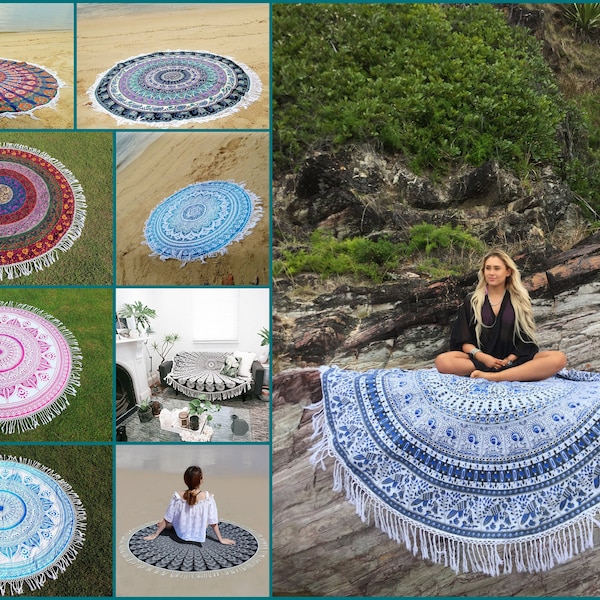 Special Cotton Mandala Tassels Round Meditation Yoga Mat Table Cover Hippie Boho Bohemian Roundie Beach Blanket Towel Throw