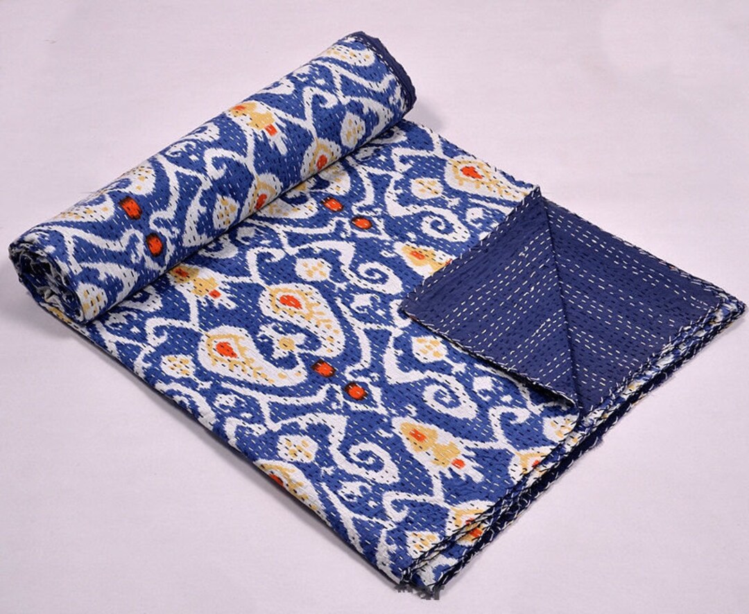 Kantha Vintage Ikat Bohemian Handmade Quilt Blanket Boho - Etsy