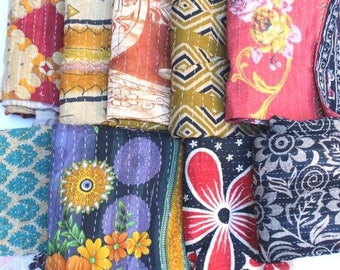 Vintage Kantha Fabric Material Fat Quarter Bundle off Cuts Small Patches Fat Quarters Cotton Quilt Scraps Remnants For All