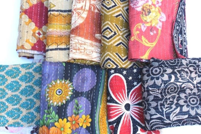 Bohemian Decorative Fabric Square Pack India Boho Kantha Fabric